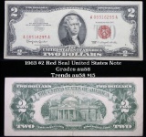 1963 $2 Red seal United States note Grades Choice AU/BU Slider