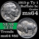 1913-p Ty I Buffalo Nickel 5c Grades Choice Unc