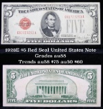 1928E $5 Red Seal United States Note Grades Choice AU