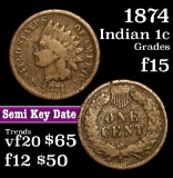 1874 Indian Cent 1c Grades f+
