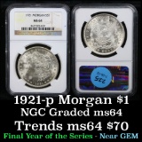 NGC 1921-p Morgan Dollar $1 Graded ms64 by NGC