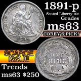 1891-p Seated Liberty Dime 10c Grades Select Unc