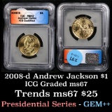 2008-d Jackson Presidential Dollar $1 Graded ms67 by ICG