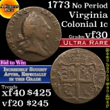 1773 No Period Virginia Colonial Cent 1c Grades vf++ (fc)
