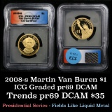 2008-s Van Buren Proof Presidential Dollar $1 Graded pr69 DCAM by ICG