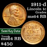 1911-d Lincoln Cent 1c Grades Choice Unc RB (fc)