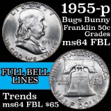 1955-p Bugs Bunny Franklin Half Dollar 50c Grades Choice Unc FBL