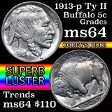 1913-p Ty II Buffalo Nickel 5c Grades Choice Unc