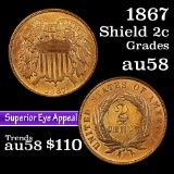 1867 Two Cent Piece 2c Grades Choice AU/BU Slider
