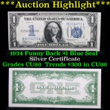 ***Auction Highlight*** 1934 Funny Back $1 Blue Seal Silver Certificate Grades Gem+ CU (fc)