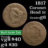 1817 Coronet Head Large Cent 1c Grades g+