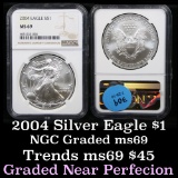 NGC 2004 Silver Eagle Dollar $1 Graded ms69 by NGC