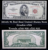 1953A $5 Red Seal United States Note Grades vf+