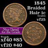 1845 Braided Hair Large Cent 1c Grades vf+