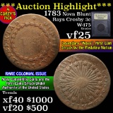 **Auction Highlight** 1783 Nova Blunt Rays Crosby 3C W-1875 Colonial Cent 1c Graded vf+ by USCG (fc)