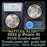 PCGS 1922-p Rattler Peace Dollar $1 Graded ms63 by PCGS