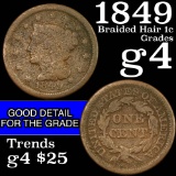 1849 Braided Hair Large Cent 1c Grades g, good