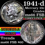 1941-d Mercury Dime 10c Grades GEM+ FSB
