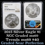 NGC 2015 Silver Eagle Dollar $1 Graded ms69 by NGC