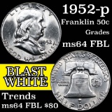 1952-p Franklin Half Dollar 50c Grades Choice Unc FBL
