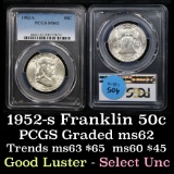 PCGS 1952-s Franklin Half Dollar 50c Graded ms62 by PCGS