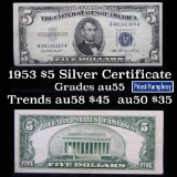 1953 $5 Blue Seal Silver certificate Grades Choice AU
