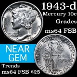1943-d Mercury Dime 10c Grades Choice Unc FSB