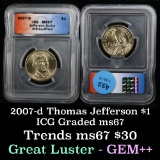 2007-d Jefferson Presidential Dollar $1 Graded ms67 by ICG