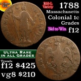 1788 Mass R10-L Colonial Cent 1c Grades f, fine (fc)