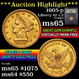 ***Auction Highlight*** 1905-p Gold Liberty Quarter Eagle $2 1/2 Graded GEM Unc by USCG (fc)
