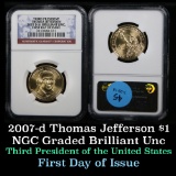 NGC 2007-d Jefferson Presidential Dollar $1 Graded Brilliant Unc (BU) by NGC