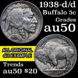 1938-d/d Buffalo Nickel 5c Grades AU, Almost Unc