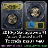 ANACS 2010-p Great Law of Peace Sacagawea Dollar $1 Graded ms67 by ANACS