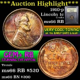***Auction Highlight*** 1910-p Lincoln Cent 1c Graded GEM+ Unc RB by USCG (fc)