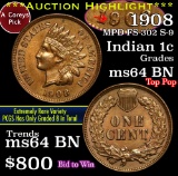 ***Auction Highlight*** 1908 MPD FS-302 S-9 Indian Cent 1c Grades Choice Unc BN (fc)