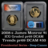 2008-s Monroe Proof Presidential Dollar $1 Graded pr69 DCAM by ICG