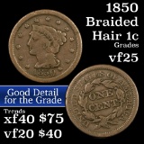 1850 Braided Hair Large Cent 1c Grades vf+