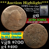 **Auction Highlight** 1795 Plain Edge, Liberty Cap Flowing Hair large cent 1c Graded g+ by USCG (fc)