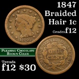 1847 Braided Hair Large Cent 1c Grades f, fine