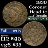 1830 Coronet Head Large Cent 1c Grades f details
