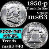 1950-p Franklin Half Dollar 50c Grades Select Unc