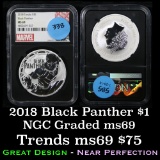 NGC 2018 Black Panther Marvel Silver Round .999 fine silver 1 oz Graded ms69 by NGC