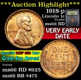 ***Auction Highlight*** 1918-p Lincoln Cent 1c Graded GEM+ Unc RD by USCG (fc)