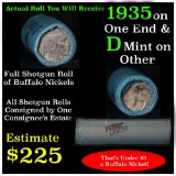 Full roll of Buffalo Nickels, 1934 on one end & a 'd' Mint reverse on other end (fc)