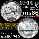 1944-p Jefferson Nickel 5c Grades GEM+ Unc