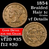 1854 Braided Hair Large Cent 1c Grades vf details