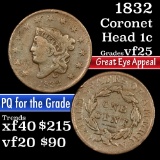 1832 Coronet Head Large Cent 1c Grades vf+
