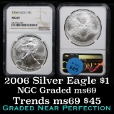 NGC 2006 Silver Eagle Dollar $1 Graded ms69 by NGC