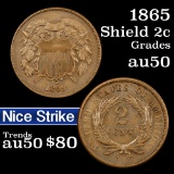 1865 Two Cent Piece 2c Grades AU, Almost Unc