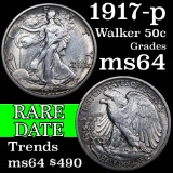 1917-p Walking Liberty Half Dollar 50c Grades Choice Unc (fc)
